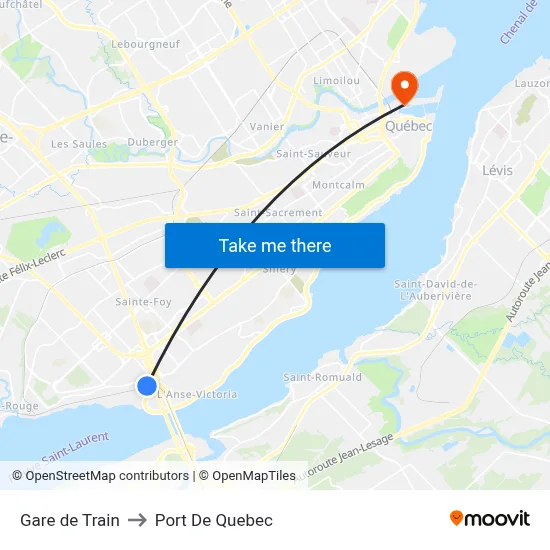 Gare de Train to Port De Quebec map