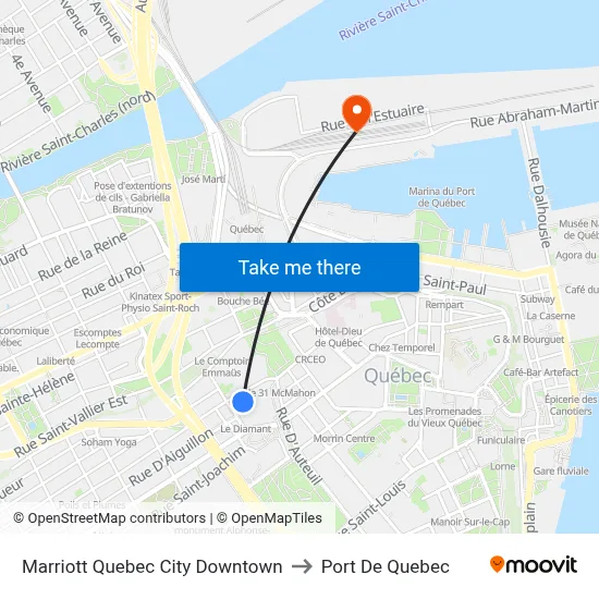 Marriott Quebec City Downtown to Port De Quebec map