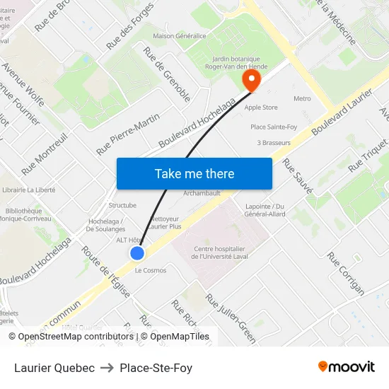 Laurier Quebec to Place-Ste-Foy map