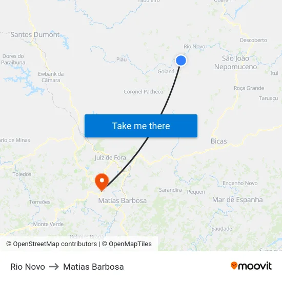 Rio Novo to Matias Barbosa map