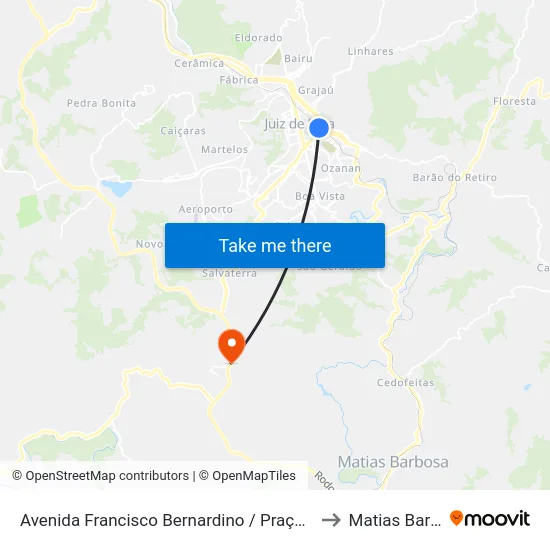 Avenida Francisco Bernardino / Praça Da Estação to Matias Barbosa map