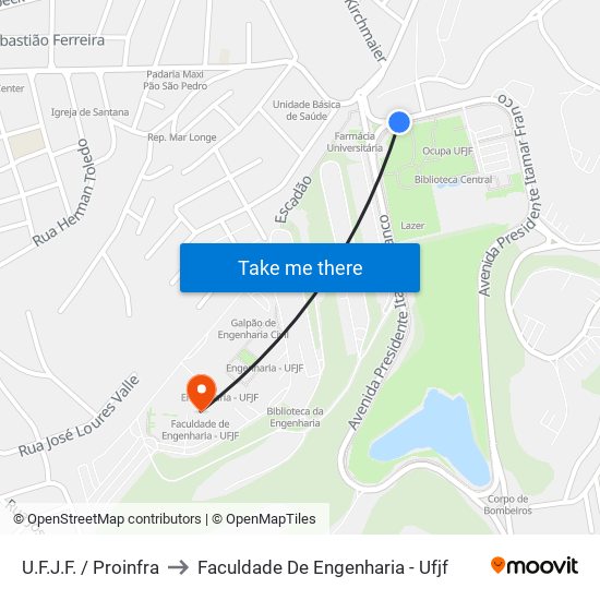 U.F.J.F. / Proinfra to Faculdade De Engenharia - Ufjf map