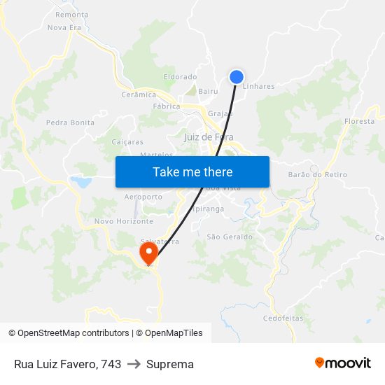Rua Luiz Favero, 743 to Suprema map