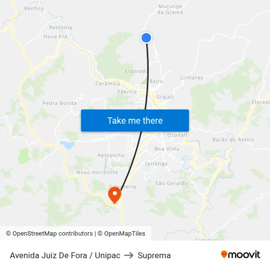 Avenida Juiz De Fora / Unipac to Suprema map