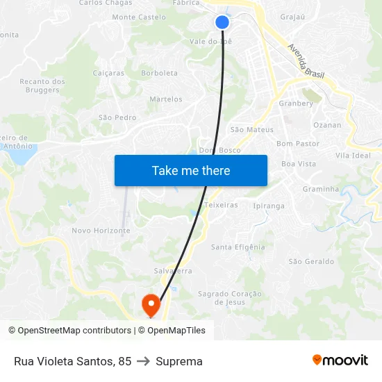 Rua Violeta Santos, 85 to Suprema map