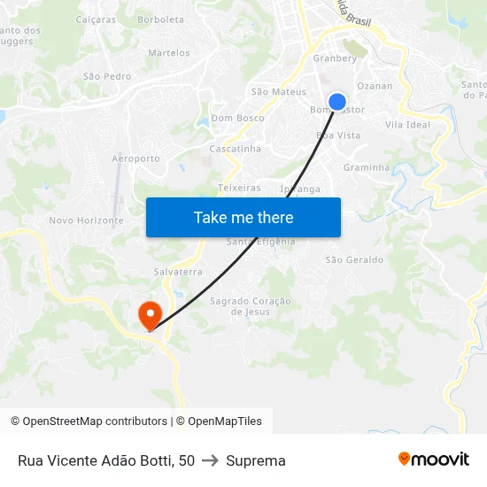 Rua Vicente Adão Botti, 50 to Suprema map