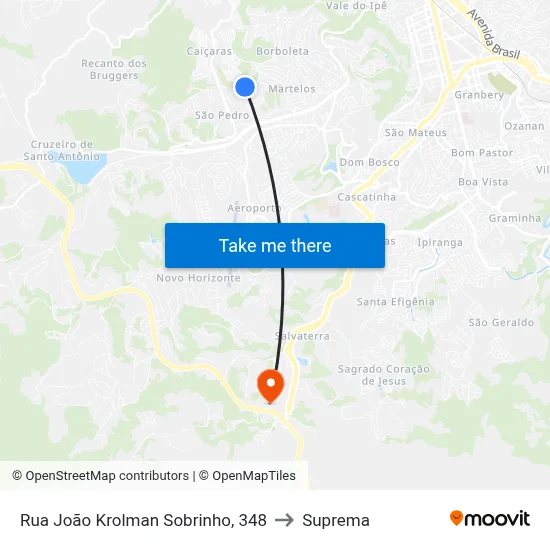 Rua João Krolman Sobrinho, 348 to Suprema map