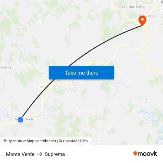 Monte Verde to Suprema map