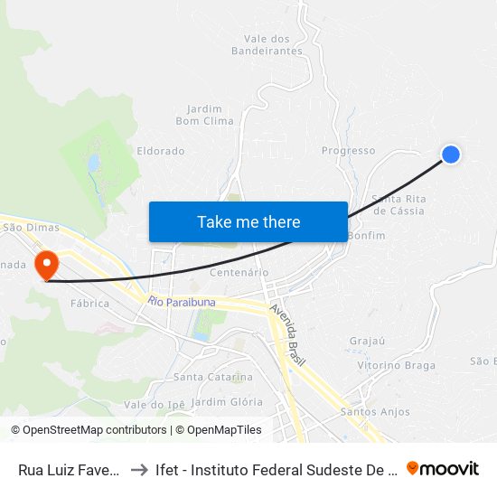 Rua Luiz Favero, 743 to Ifet - Instituto Federal Sudeste De Minas Gerais map