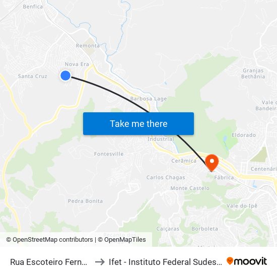 Rua Escoteiro Fernando César, 33 to Ifet - Instituto Federal Sudeste De Minas Gerais map