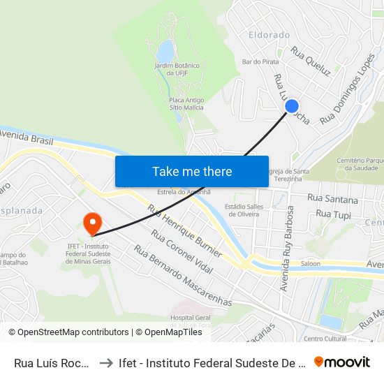 Rua Luís Rocha, 252 to Ifet - Instituto Federal Sudeste De Minas Gerais map