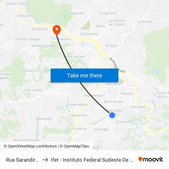 Rua Sarandira, 155 to Ifet - Instituto Federal Sudeste De Minas Gerais map