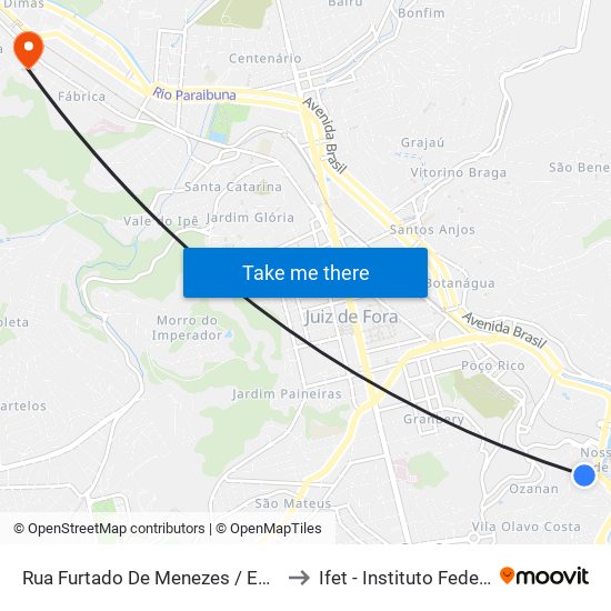 Rua Furtado De Menezes / Escola Estadual Teodorico Ribeiro De Assis to Ifet - Instituto Federal Sudeste De Minas Gerais map