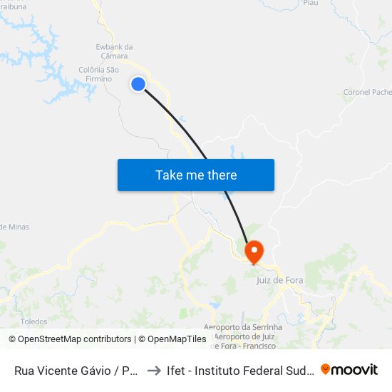 Rua Vicente Gávio / Praça De Paula Lima to Ifet - Instituto Federal Sudeste De Minas Gerais map
