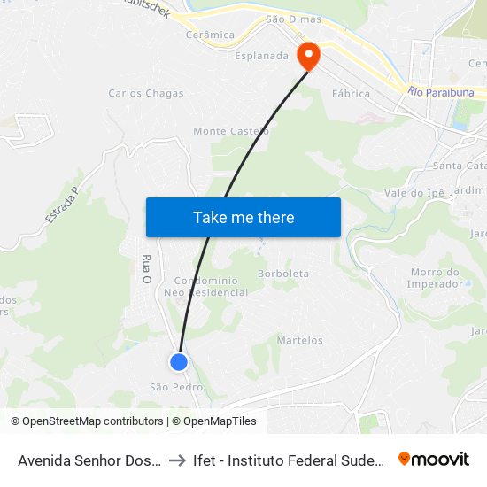 Avenida Senhor Dos Passos, 1340 to Ifet - Instituto Federal Sudeste De Minas Gerais map