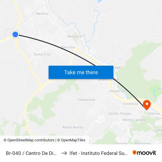 Br-040 / Centro De Distribuição Bahamas to Ifet - Instituto Federal Sudeste De Minas Gerais map