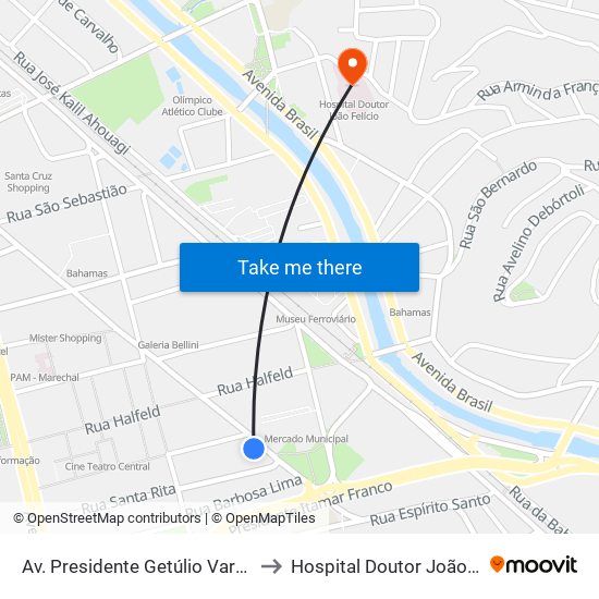 Av. Presidente Getúlio Vargas, 251 to Hospital Doutor João Felício map