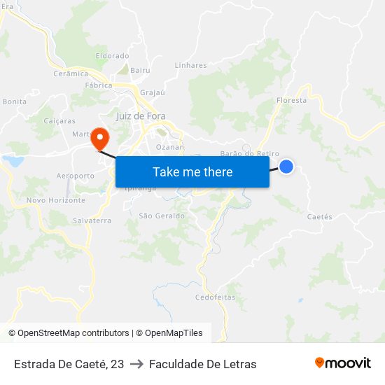 Estrada De Caeté, 23 to Faculdade De Letras map