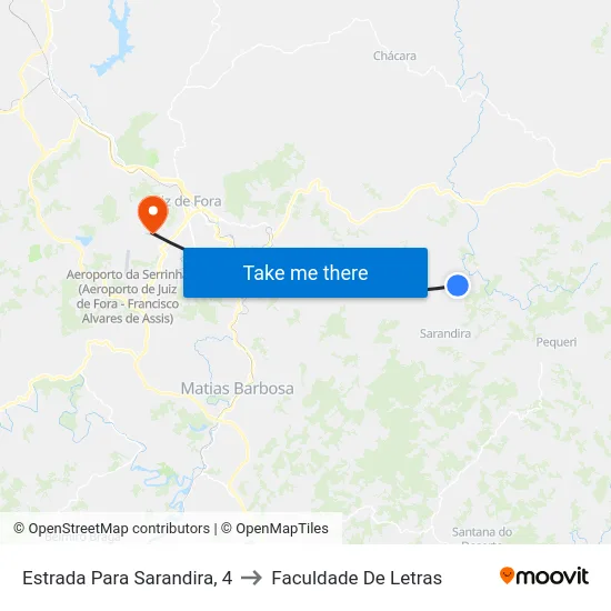 Estrada Para Sarandira, 4 to Faculdade De Letras map
