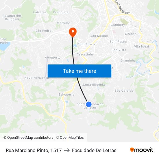 Rua Marciano Pinto, 1517 to Faculdade De Letras map