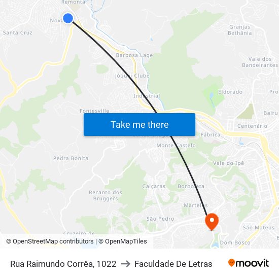 Rua Raimundo Corrêa, 1022 to Faculdade De Letras map