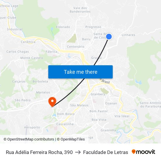 Rua Adélia Ferreira Rocha, 390 to Faculdade De Letras map