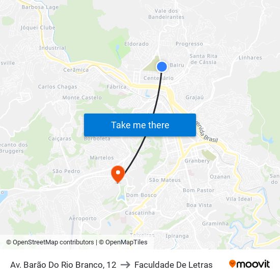 Av. Barão Do Rio Branco, 12 to Faculdade De Letras map