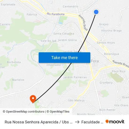 Rua Nossa Senhora Aparecida / Ubs Nossa Senhora Aparecida to Faculdade De Letras map