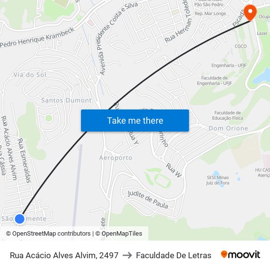 Rua Acácio Alves Alvim, 2497 to Faculdade De Letras map
