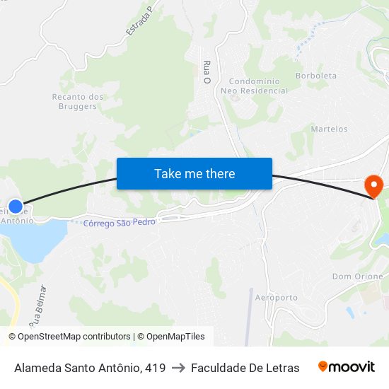 Alameda Santo Antônio, 419 to Faculdade De Letras map