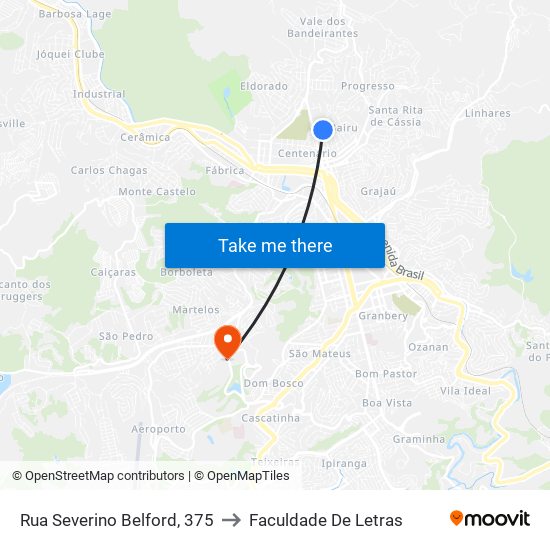 Rua Severino Belford, 375 to Faculdade De Letras map