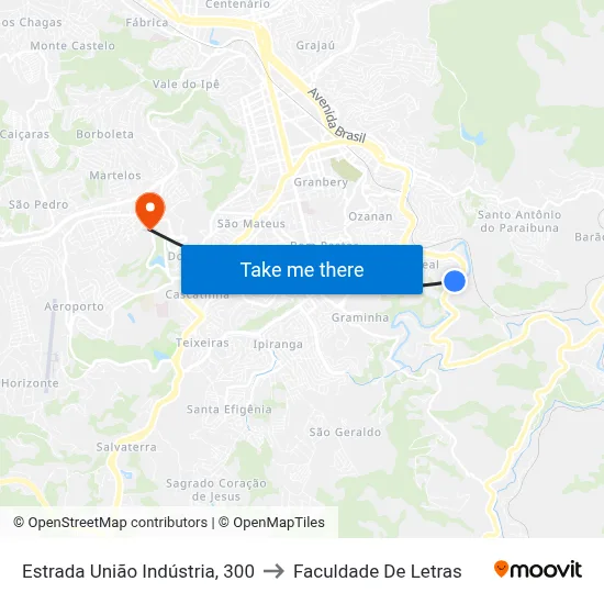 Estrada União Indústria, 300 to Faculdade De Letras map