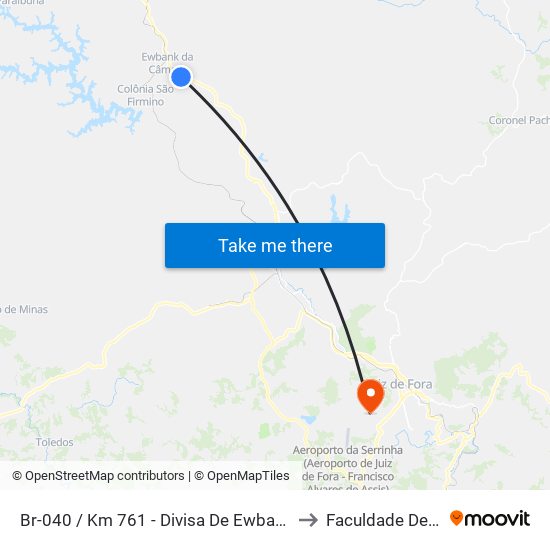 Br-040 / Km 761 - Divisa De Ewbank Da Câmara to Faculdade De Letras map
