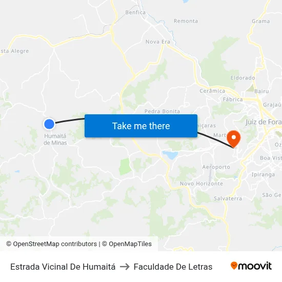 Estrada Vicinal De Humaitá to Faculdade De Letras map