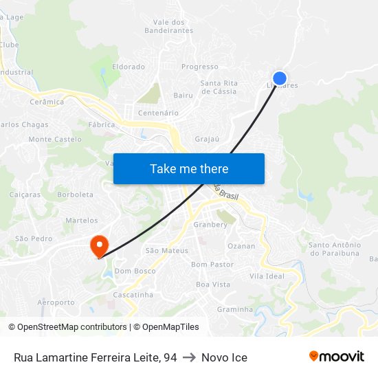 Rua Lamartine Ferreira Leite, 94 to Novo Ice map