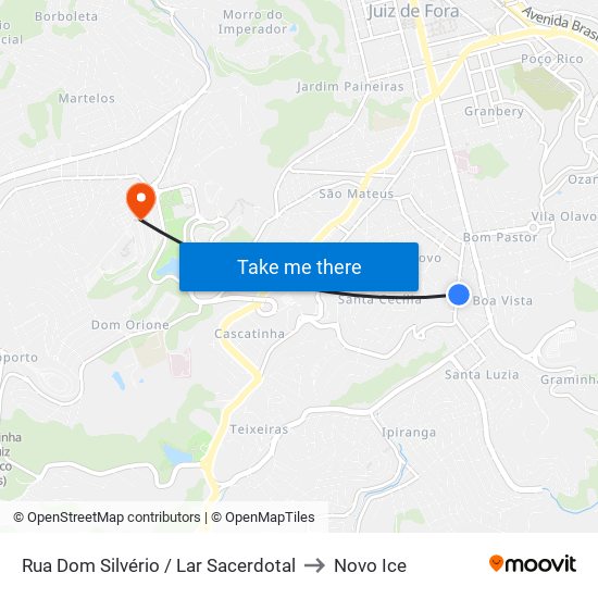 Rua Dom Silvério / Lar Sacerdotal to Novo Ice map