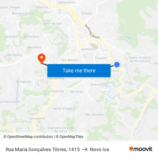 Rua Maria Gonçalves Tôrres, 1415 to Novo Ice map