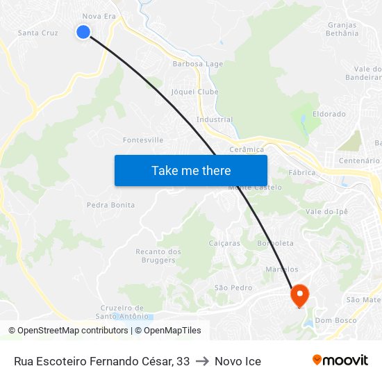 Rua Escoteiro Fernando César, 33 to Novo Ice map