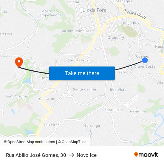 Rua Abílio José Gomes, 30 to Novo Ice map