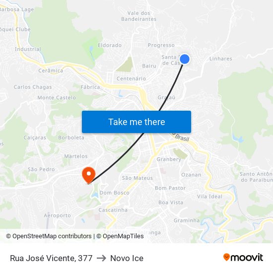 Rua José Vicente, 377 to Novo Ice map