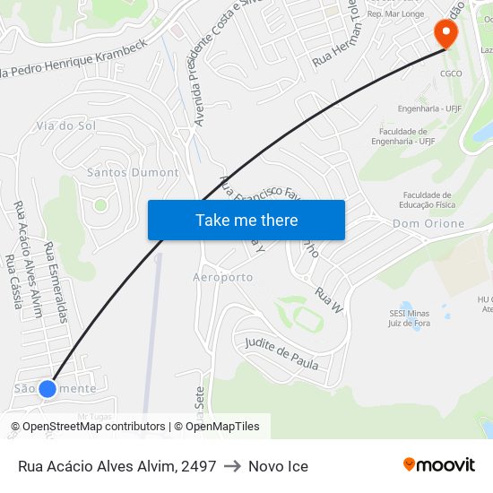 Rua Acácio Alves Alvim, 2497 to Novo Ice map