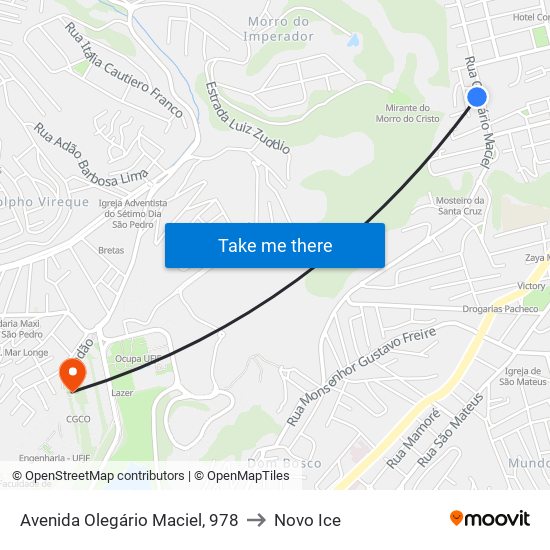 Avenida Olegário Maciel, 978 to Novo Ice map