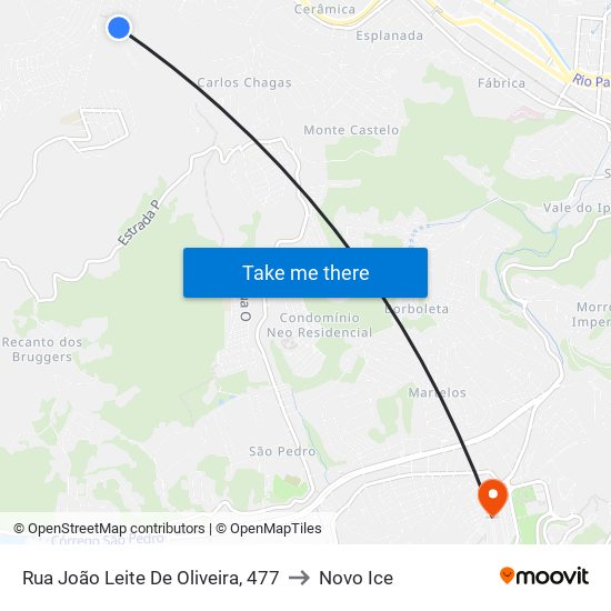 Rua João Leite De Oliveira, 477 to Novo Ice map