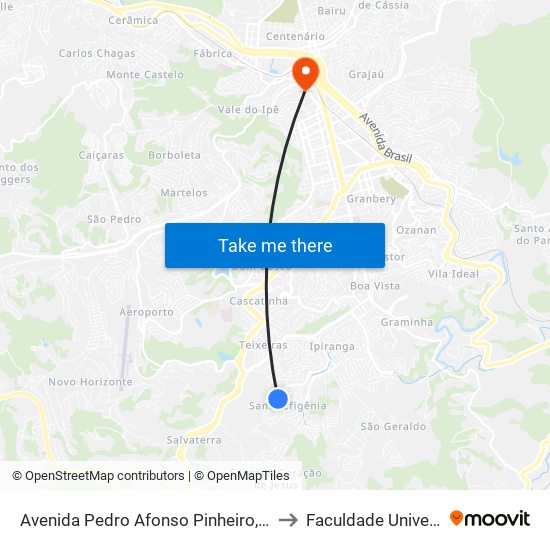 Avenida Pedro Afonso Pinheiro, 603 to Faculdade Universo map
