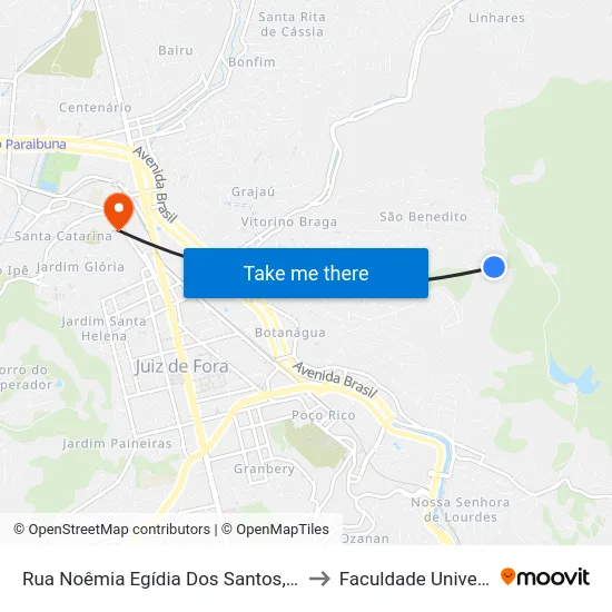 Rua Noêmia Egídia Dos Santos, 232 to Faculdade Universo map