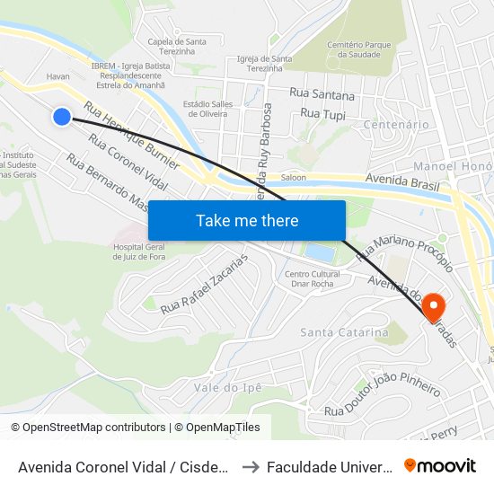 Avenida Coronel Vidal / Cisdeste to Faculdade Universo map