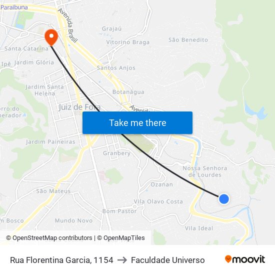 Rua Florentina Garcia, 1154 to Faculdade Universo map