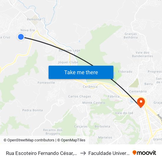 Rua Escoteiro Fernando César, 33 to Faculdade Universo map