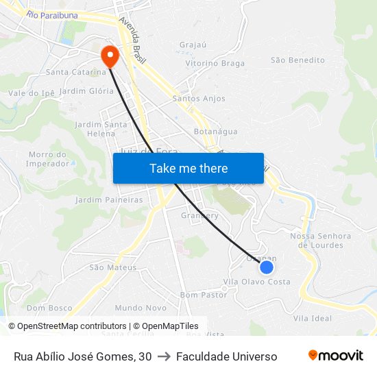 Rua Abílio José Gomes, 30 to Faculdade Universo map