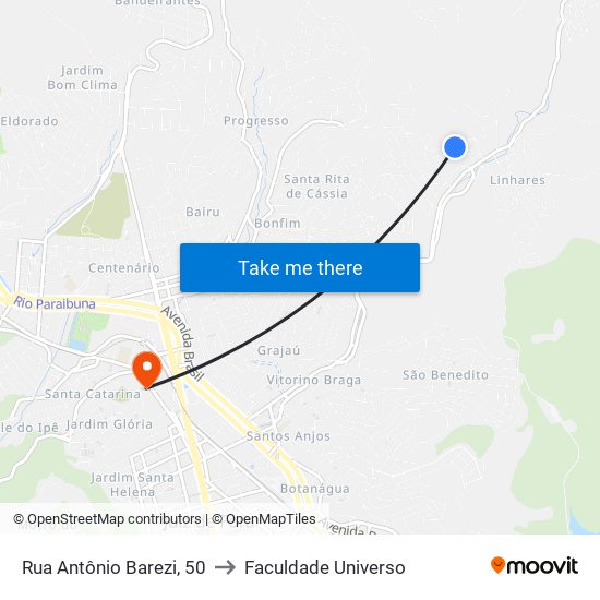 Rua Antônio Barezi, 50 to Faculdade Universo map